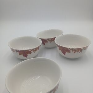 FRYE AND CO. White Bowls with Autumn Leaf Design - Set of 4